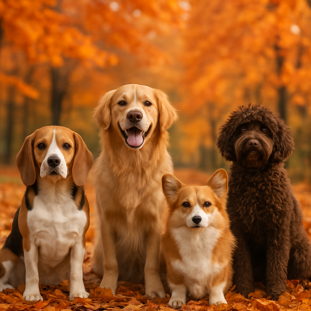 Dogs with a fall season background