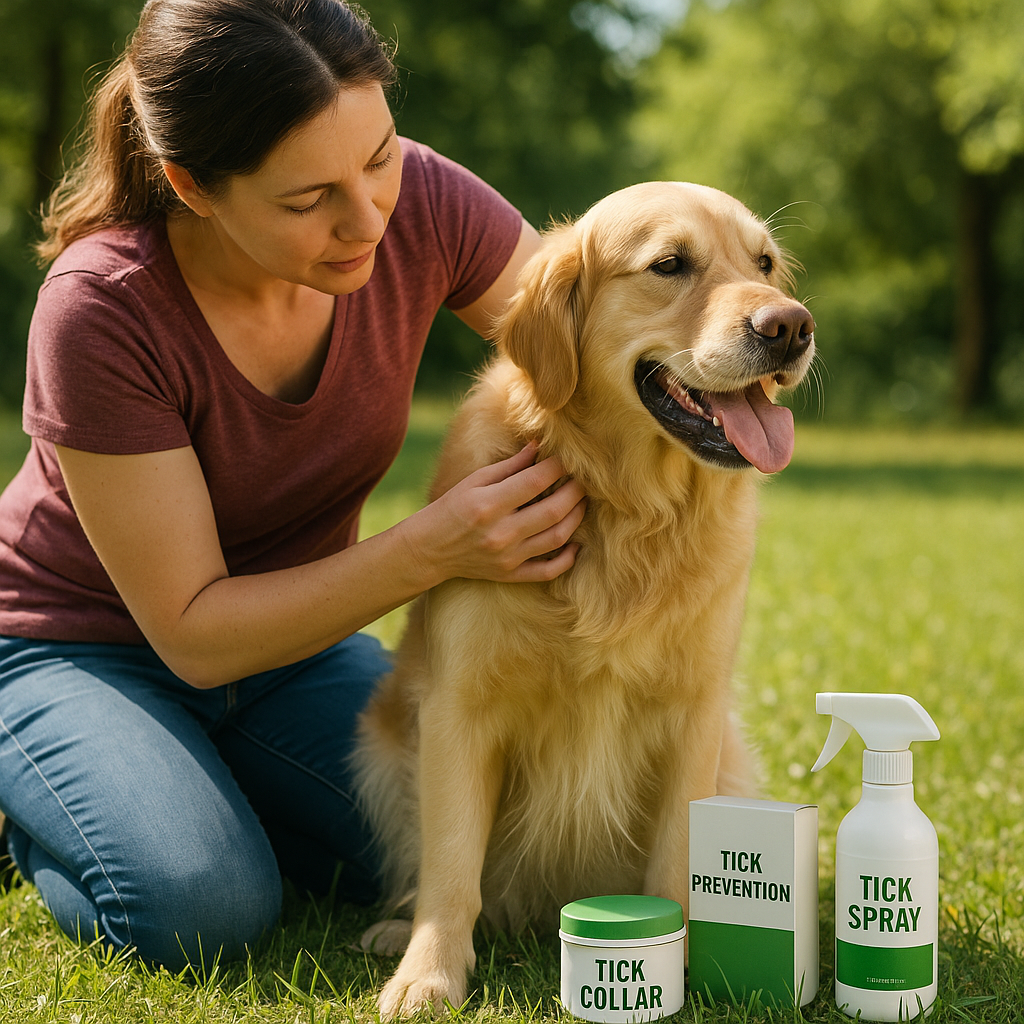 A caring pet owner gently checking their healthy g