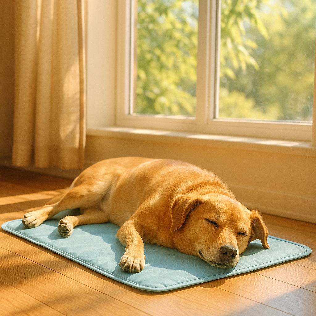 A relaxed and content dog resting peacefully on a